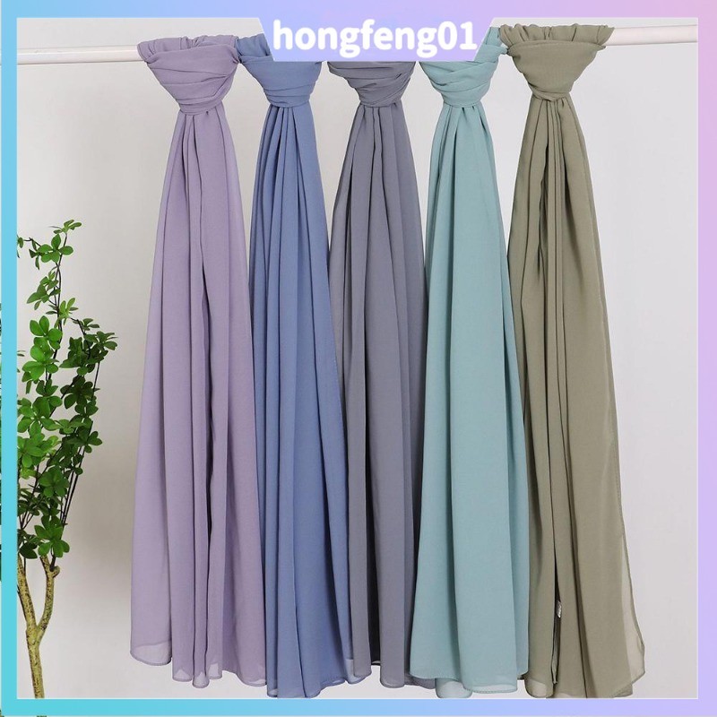 (จัดส่งในพื้นที่) ผ้าพันคอผ้าคลุมไหล่สีทึบผ้าชีฟองแฟชั่นเรียบง่าย