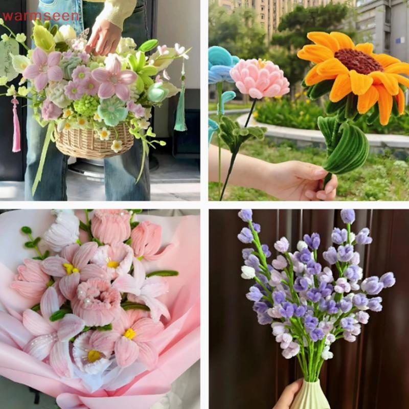 (warmseen) 100pcs Fuzzy Wire Chenille Stems DIY แถบ Twist Bar Anvil Wire Craft หัตถกรรมวัสดุ Plush T