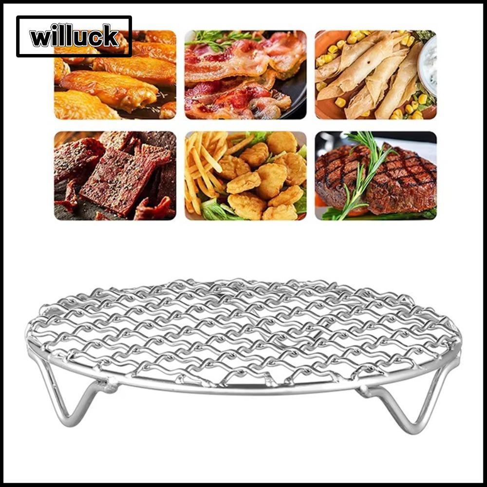 WILLUCK ตะแกรงย่าง, สแตนเลสรอบ Air Fryer Rack, ทนทานซ้อนกับเท้า Cooling Rack Home Kitchen เตาอบ Steamer Cooker