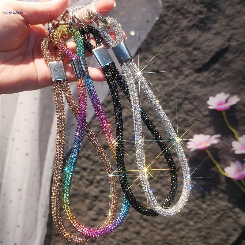 ทรศัพท์มือถือคริสตัลสายรัดข้อมือ Glitter Rhinestone โทรศัพท์ Lanyard พวงกุญแจแขวนเชือกป้องกันการสูญหาย