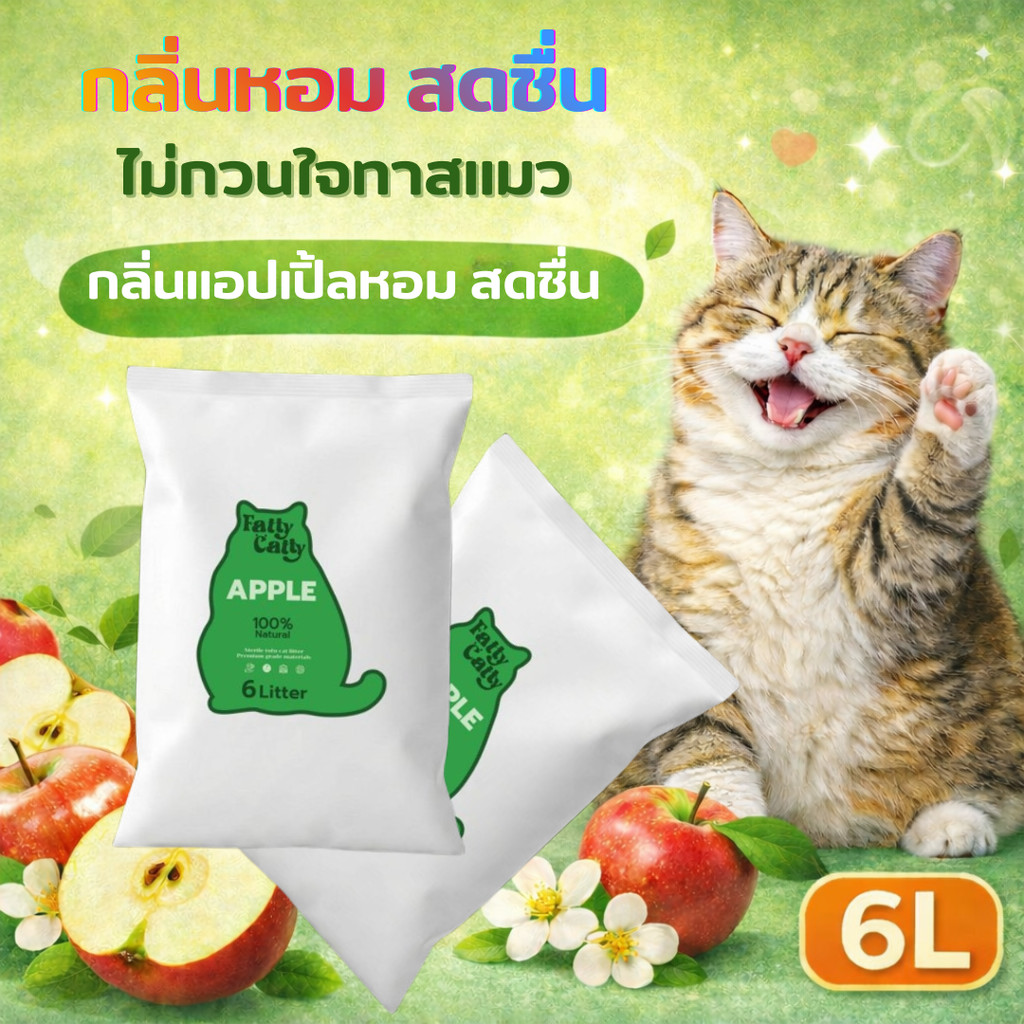fatty Cutทรายเต้าหู้ออร์แกนิค ขนาด6L ทรายแมว เกรดพรีเมี่ยม ทรายแมวออกร์แกนิค