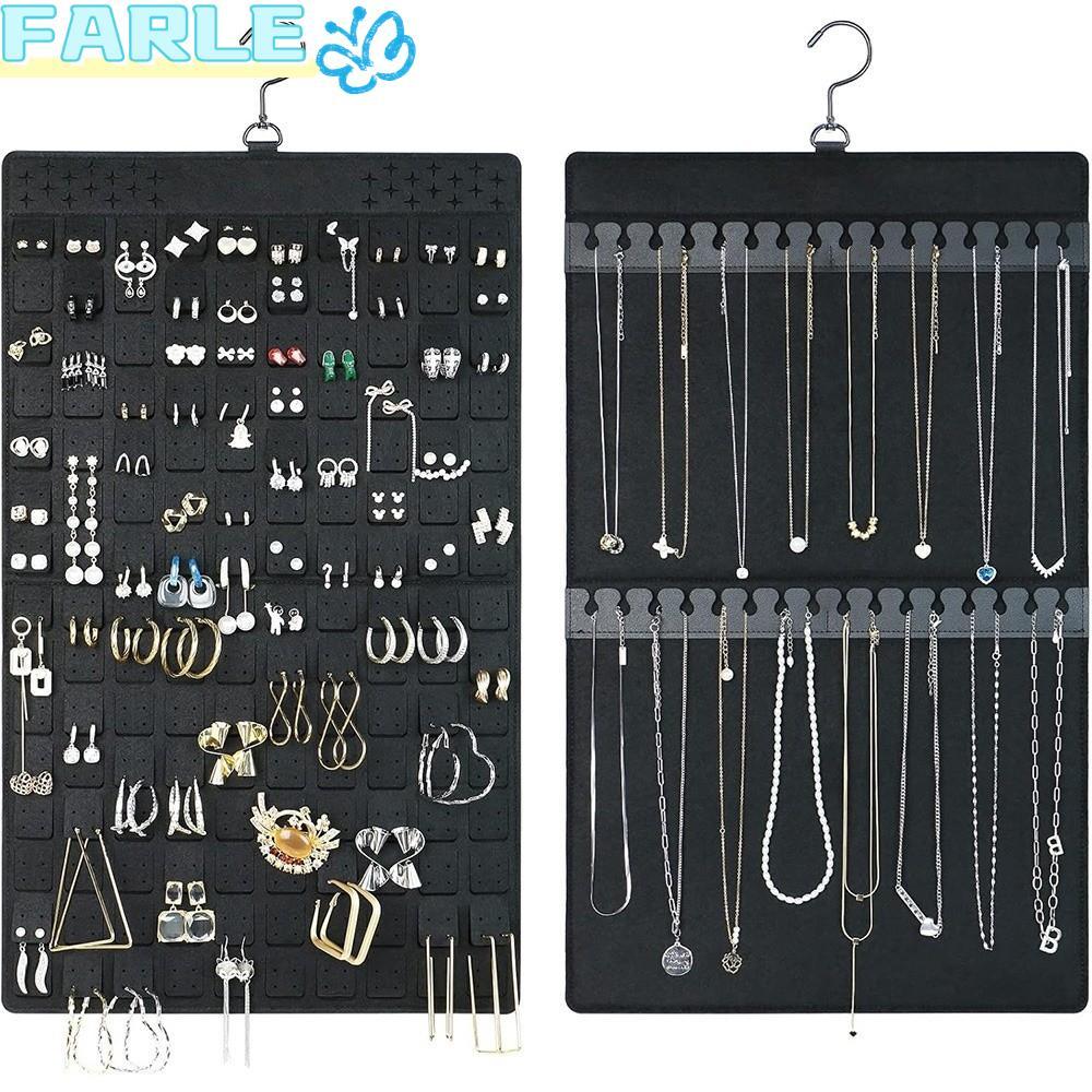 Frl กระเป๋าเครื่องประดับติดผนัง, สองด้านสร้อยคอสีดํายืนแสดง, สักหลาดแขวนเครื่องประดับออแกไนเซอร์ บ้า