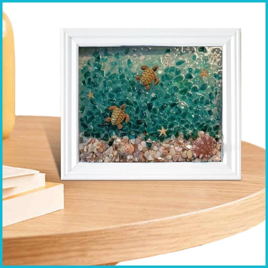 Sea Glass Art Handmade Sea Glass Craft Wall Art สีขาว Art กรอบ Sea Glass งานศิลปะ Hangable ตกแต่งห้อ