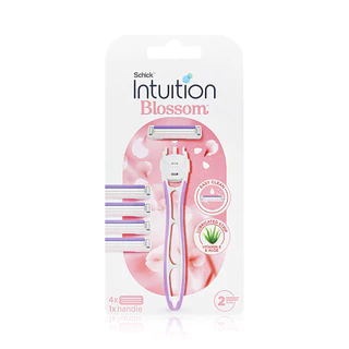 Schick Intuition Blossom 32.5g ชิค มีดโกนและรีฟิล 4 ชิ้น.