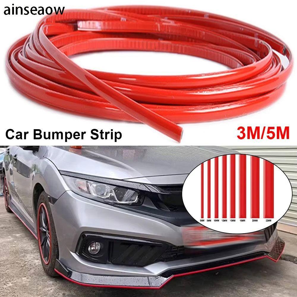AINSEOW 1 ม้วนสติกเกอร์กันชนรถยนต์,หนา 6/8/10/12/15/20/22 มม.แถบตกแต่งสีแดง,DIY /5M PVC Self-กาวกันชนตกแต่งรถอุปกรณ์เสริม