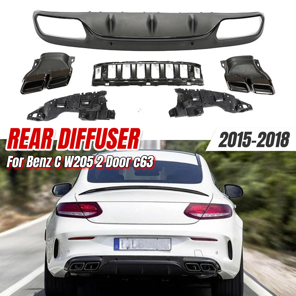 สําหรับ C63 AMG Diffuser พร้อมเคล็ดลับไอเสียสําหรับ Mercedes Benz W205 C205 Coupe 2 ประตู C200 C300 
