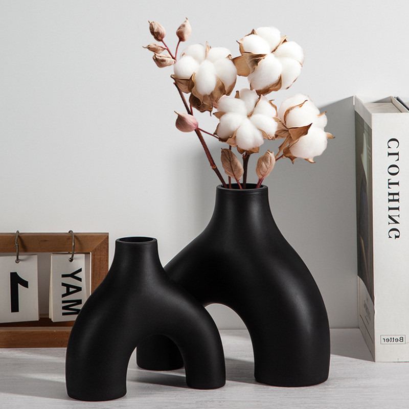 Nordic ไม่สม่ําเสมอแจกันดอกไม้สีดําสีขาวแจกัน Hydroponic การจัดดอกไม้แจกันพลาสติก Desktop Decor ตกแต่งบ้าน