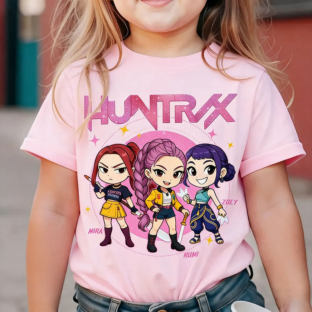 COD（พร้อมส่งจากกรุงเทพ）เสื้อยืดเด็ก Kpop Demon Hunters ปี 2026 ลายเสื้อของตัวละคร Mira, Rumi และ Zoey