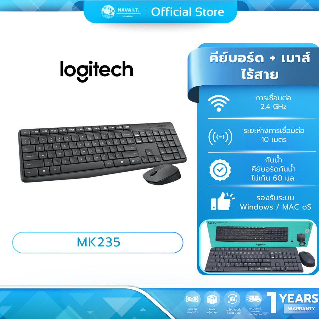 (มีส่งด่วน)  LOGITECH MK235 คีย์บอร์ดและเมาส์ไร้สาย WIRELESS KEYBOARD&MOUSE TH/EN