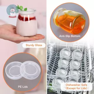 ถ้วยพุดดิ้ง 200ML พร้อมฝากระจก 3PCS ถ้วยพุดดิ้งพร้อมฝาแก้วซีลถ้วยขนมบรรจุภัณฑ์สำหรับโยเกิร์ต Mousse Jelly