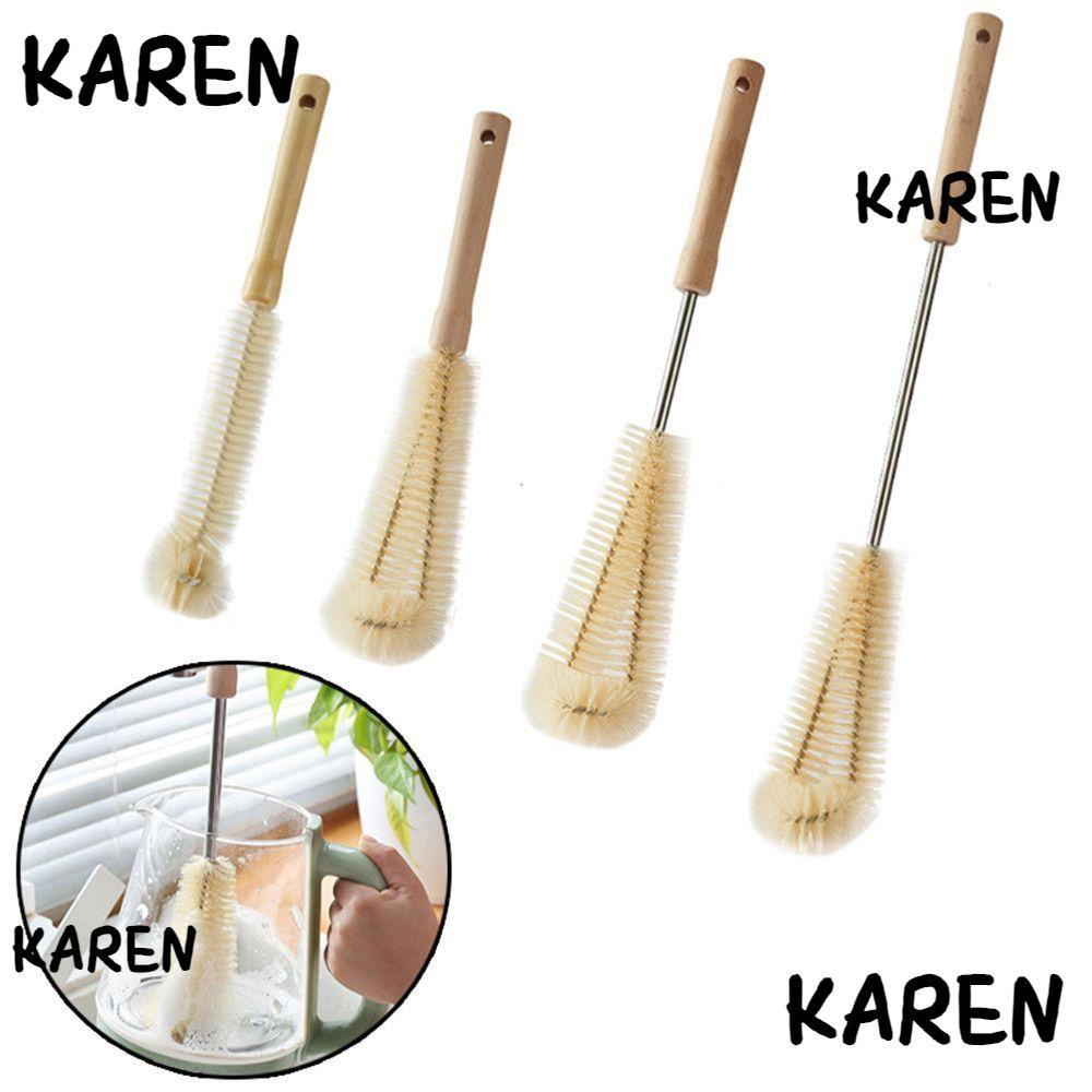Karen แปรงทําความสะอาดขวดกาแฟ ชา ด้ามจับไม้ อเนกประสงค์ ใช้ซ้ําได้