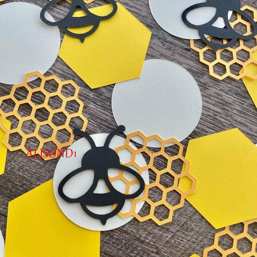 ALISOND1 100 ชิ้น Bumble Bee Confetti, รังผึ้งการ์ตูน Bee Hive Confetti, Toss Props กระดาษสีทองสีดําธีมผึ้งตกแต่งตกแต่งโต๊ะ