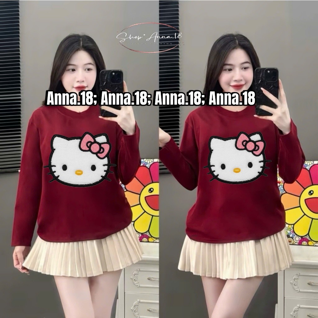 CODSOFT LONG-Sleeve 4-WAY COTTON T-SHIRT PINK BOW CAT PRINT (เสื้อยืดแขนยาว _ PINK BOW CAT TT1) MISS