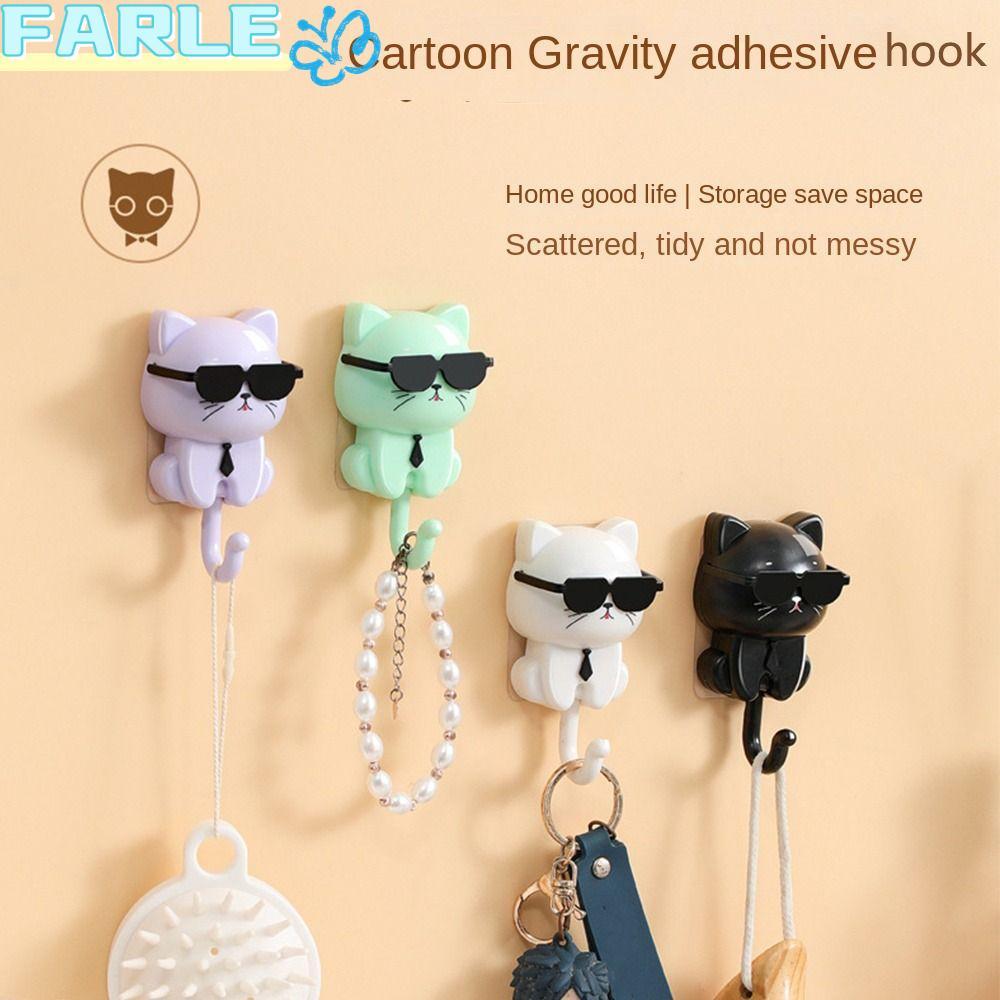 FARL ที่ใส่กุญแจ,การ์ตูนไม่มีรอยต่อแมวตกแต่งตะขอ,น่ารักSelf-Adhesive Sundries Organizerอุปกรณ์เสริมห้องน้ํา