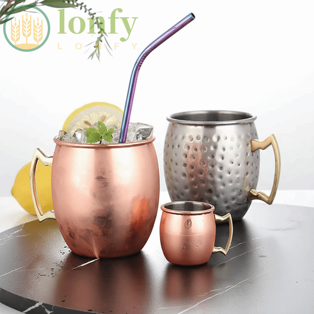 LONFY ถ้วยแก้ว, Moscow Mule หนาถ้วยทองแดงบริสุทธิ์, กับ Strong Riveted Handle 500ml เรียบแปรงลักษณะ 