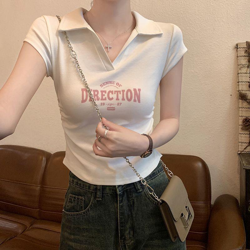 เสื้อยืดผู้หญิงทรงสลิม ผอมเพรียวเสื้อยืดผู้หญิง เสื้อเชิ้ตเอวลอยผู้หญิงเสื้อยืดสวย เสื้อแขนสั้นรัดรูปใส่เสื้อผ้าที่ดูดี