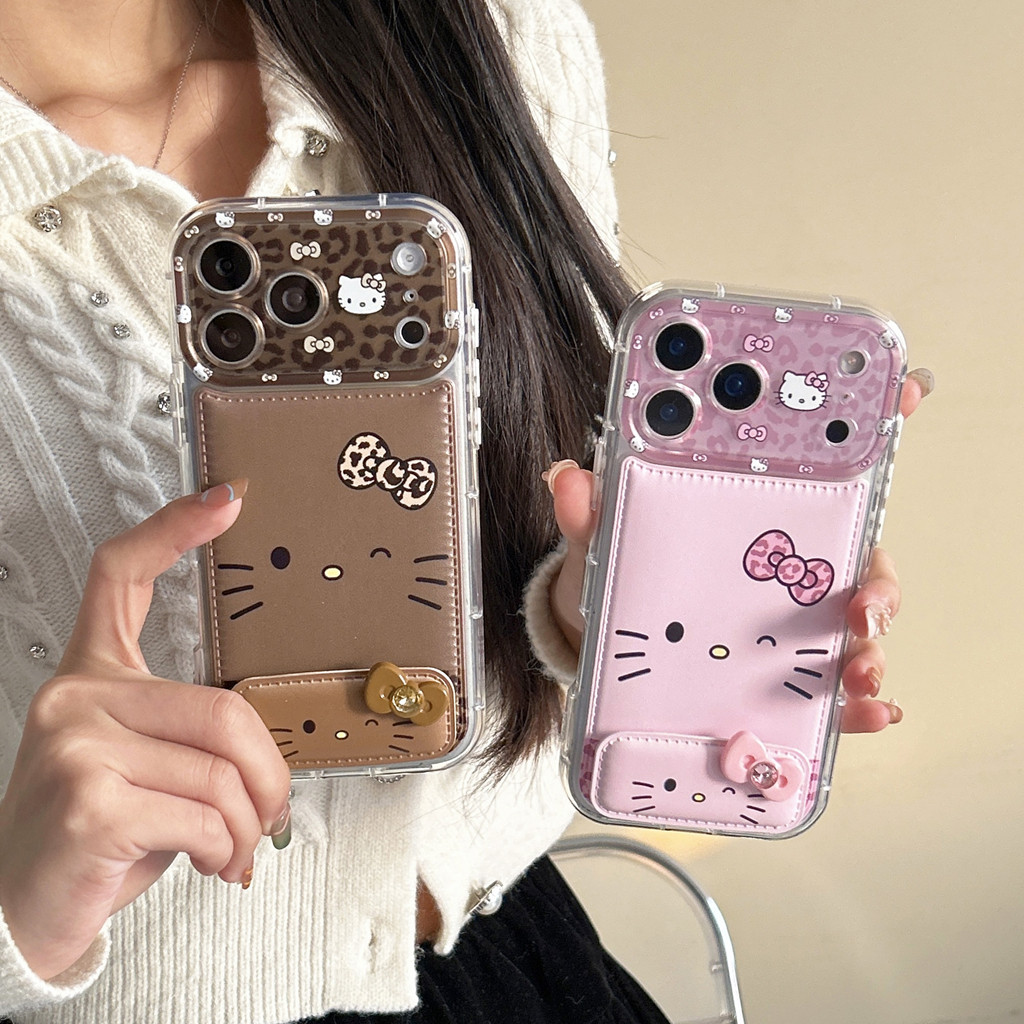 โปร่งใสเสือดาวพิมพ์คิตตี้เหมาะสําหรับ ไอโฟน 17มือโปร ผิวเคสโทรศัพท์ ไอโฟน 16/15/14 ขาตั้งพับ