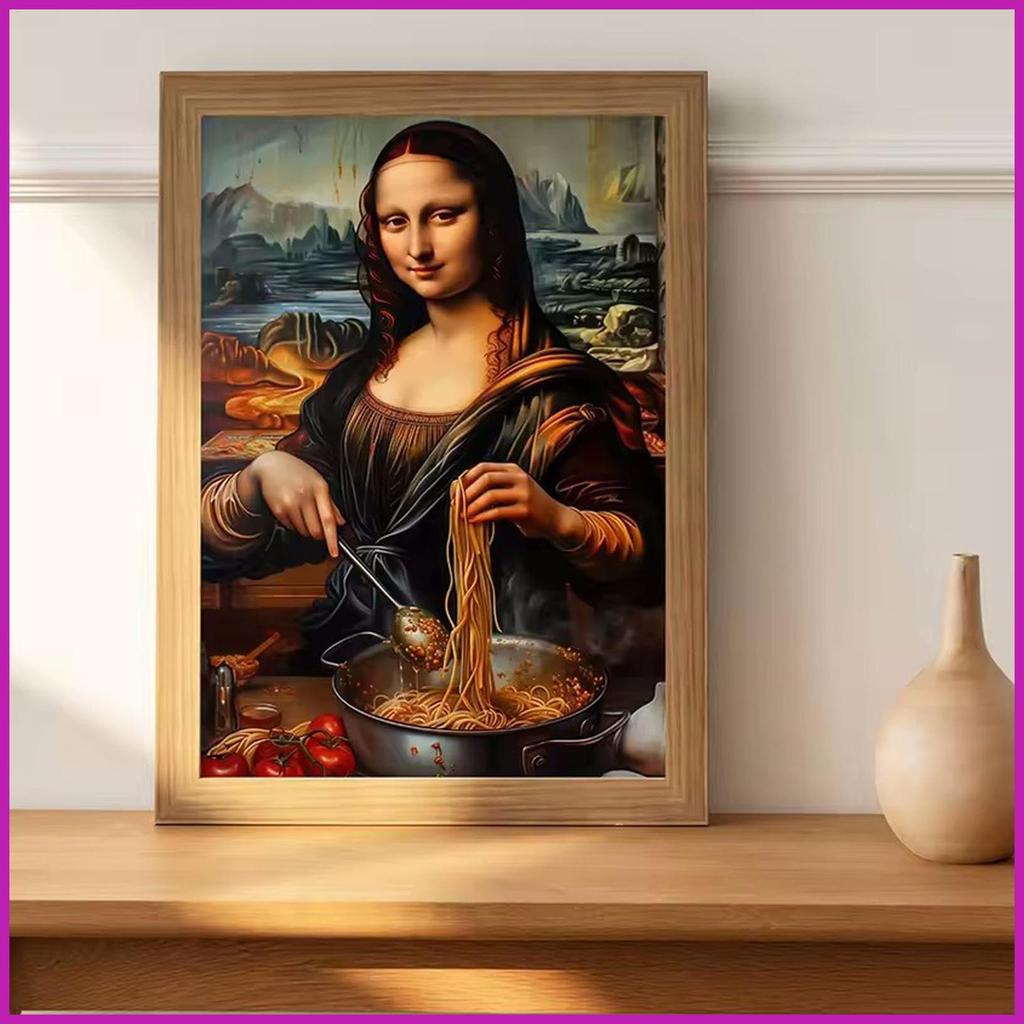 ตลก Wall Art Frameless Mona Lisa ผ้าใบโปสเตอร์ Mona Lisa โปสเตอร์ห้องรับประทานอาหาร Wall Art สําหรับ