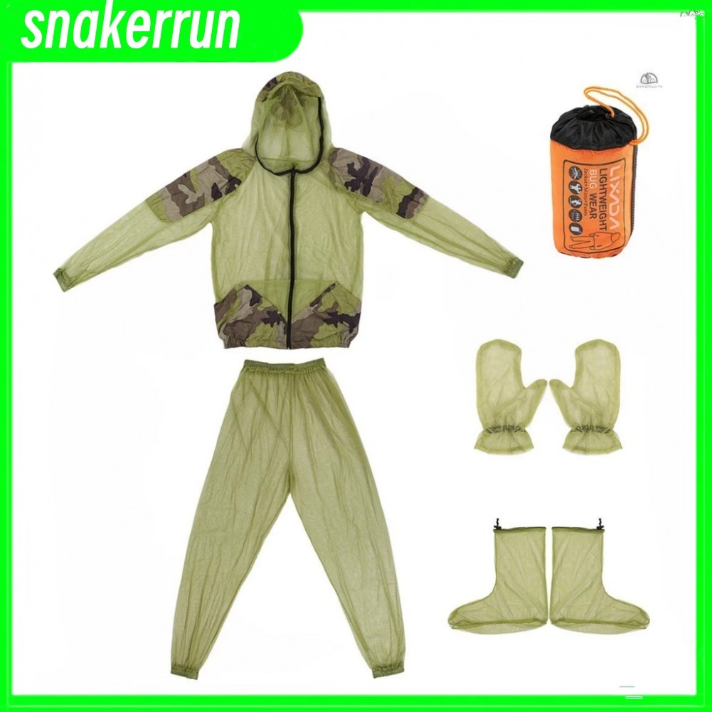 Skhw Lixada ชุดกันยุงกลางแจ้ง Bug เสื้อแจ็คเก็ตตาข่ายชุดมีฮู้ดตกปลา Camping Jacket แมลงป้องกันตาข่ายเสื้อถุงมือกางเกง