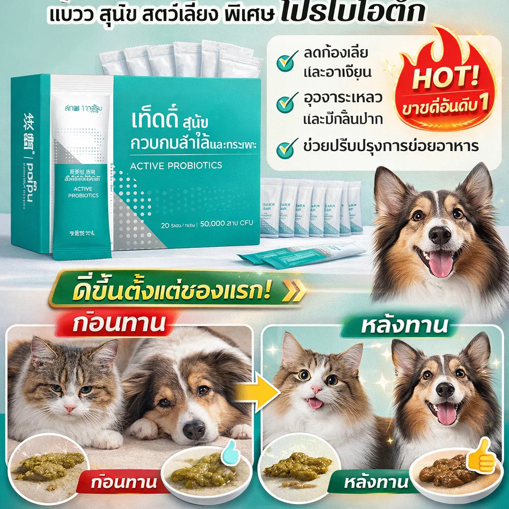 [คำแนะนำจากร้านขายยา] 🐈ผงโปรไบโอติกสำหรับสัตว์เลี้ยง / โปรไบโอติกชนิดออกฤทธิ์สำหรับสัตว์เลี้ยง / เหมาะสำหรับแมวและสุนัข / บำรุงสุขภาพ / ส่งเสริมการดูดซึมและการย่อยอาหารของสัตว์เลี้ยง