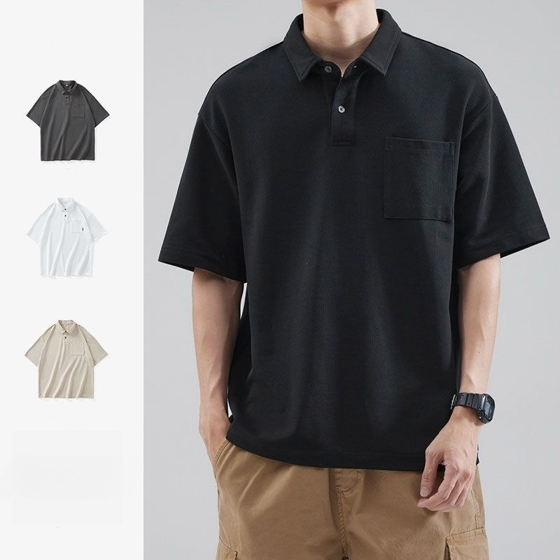 Chaistyle เสื้อโปโลผู้ชาย กระเป๋าแขนสั้น เสื้อคอปก สไตล์เรียบง่าย ใส่ได้ทั้งชายและหญิง