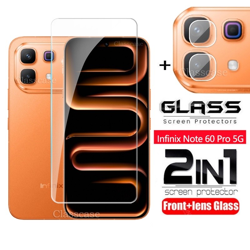 Infinix Note 60 Pro 5G 2 In 1 ป้องกันหน้าจอกระจกนิรภัยฟิล์มสําหรับ Infinix Note 60 Pro + Note60 Pro 60Pro + 60Ultra กล้องกลับเลนส์ป้องกันกระจกคลุมทั้งหมดฟิล์มด้านหน้า