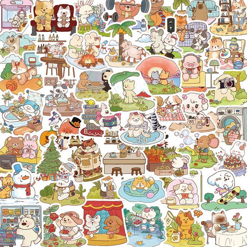 60 ชิ้นขนาดเล็กสัตว์วันชีวิตประจําวันสติกเกอร์การ์ตูนน่ารักสติกเกอร์เคสโทรศัพท์โน๊ตบุ๊คตกแต่งสติกเกอร์กันน้ํา