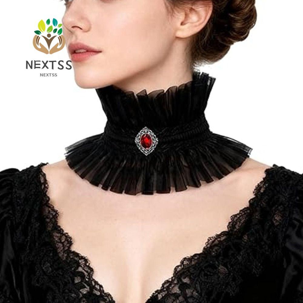 NEXTSS Gothic Collar, Black White Ruffle Lace Jabot Collar