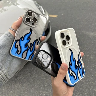 เปลวไฟสีฟ้าเรียบง่ายเย็นอินเทรนด์เคสโทรศัพท์โปร่งใสเข้ากันได้กับ iPhone 13Promax 15Pro 16 14 12Pro 11 ป้องกันสีเหลืองถึง