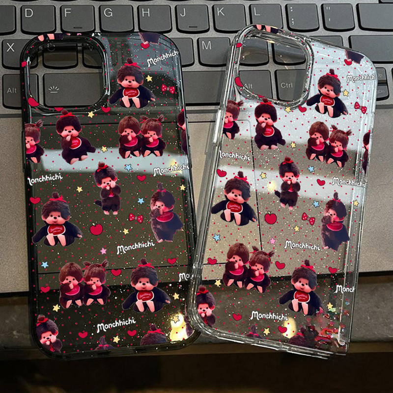 เคสไอโฟน15 17เคสใสแกลิตเตอร์ ตุ๊กตาน่ารัก หัวใจ น่ารัก เคส สำหรับ IPhone 11 17 15 12 13 16 14 Pro Max X XS XR Max 7 13 8