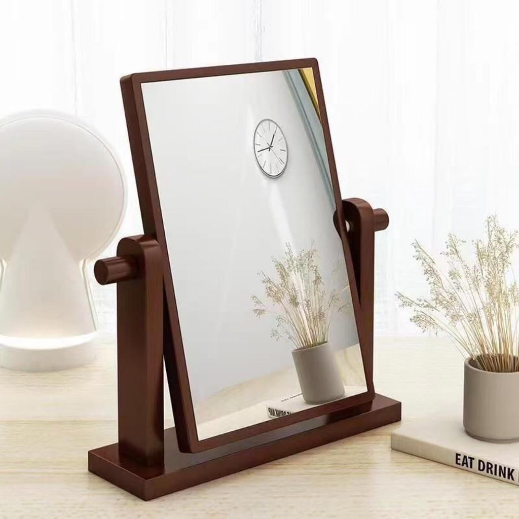 ️现货速发桌面木质镜子北欧化妆镜卧室大号家用梳妆镜台式复古宿舍镜可调 11qznL6vTB0325