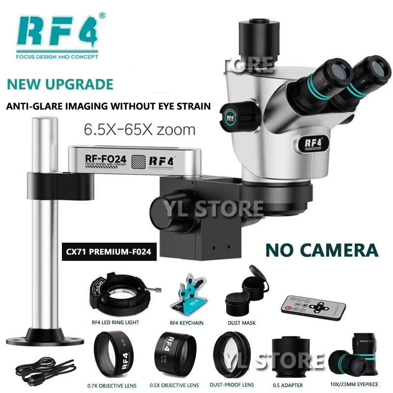 RF4 CX71P 6.5-65 กล้องจุลทรรศน์สเตอริโอ Trinocular กล้อง 4K สําหรับโทรศัพท์บัดกรี PCB ซ่อม 30°C เอีย