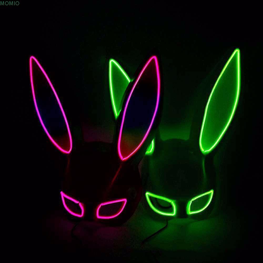 MXMIO Party Mask Props พลาสติกหลายสีหน้ากากกระต่ายหน้ากากฮาโลวีน Headwear Kitsune Led Light up Mask