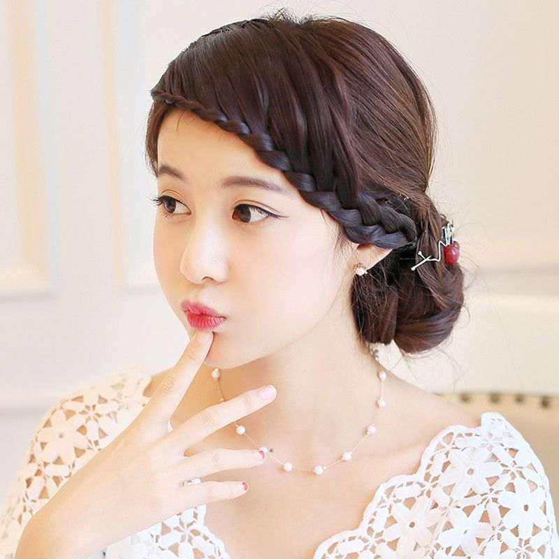 麻花辫假刘海仿真斜刘海黑色自然修脸女假发刘海斜假流海头帘逼真3.9Twisted Braid Fake Bangs, Simulated Side Bangs, Black Natural Face-