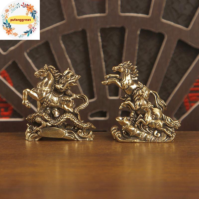 Pufanggreat 1 ชิ้นทองเหลืองม้า Figurine 2026 ปีม้า Feng Shui เดสก์ท็อปตกแต่งเด็กขี่ Home Office Miniature ของขวัญ TH