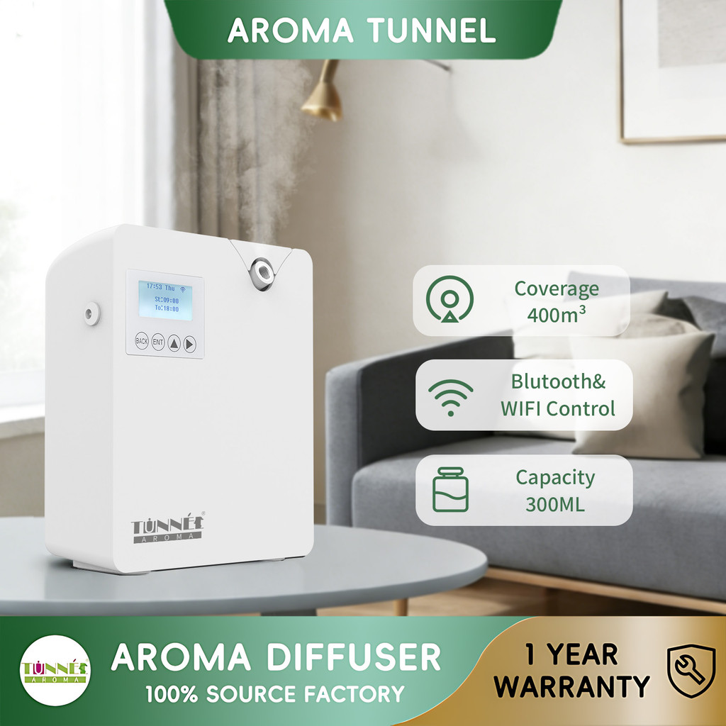 AROMA TUNNEL 300ML WiFi Smart Aroma Diffuser 1400 Sqft เครื่องกลิ่นหอมไฟฟ้าพร้อมตัวจับเวลา