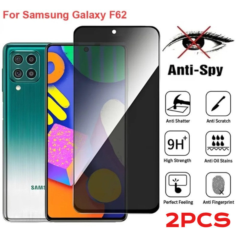 SAMSUNG 2PCS Black Edgeกระจกนิรภัยฟิล์มสําหรับSamsung Galaxy F62 F56 F55 F54 F42 F41 Anti Spyความเป็