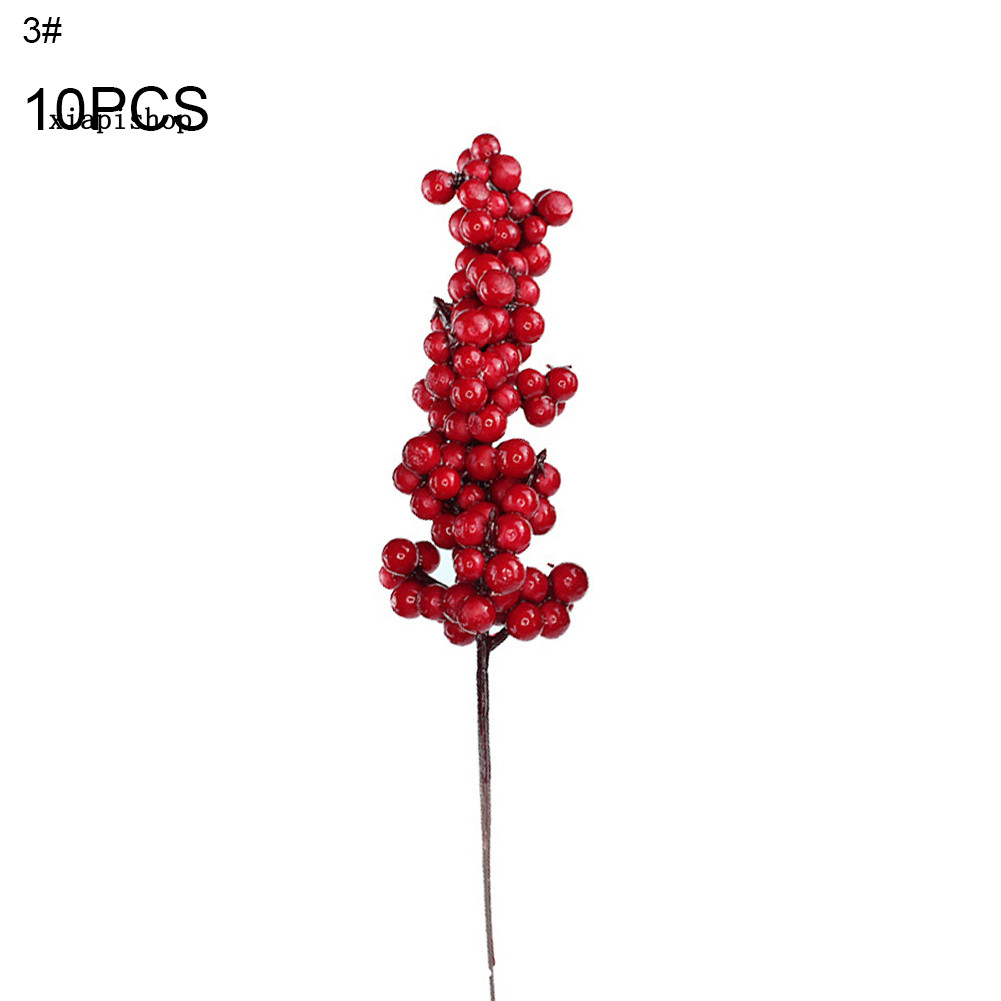 XPS 10 ชิ้น Mini รอบประดิษฐ์ Red Berries ดอกไม้คริสต์มาสปีใหม่เครื่องประดับบ้าน