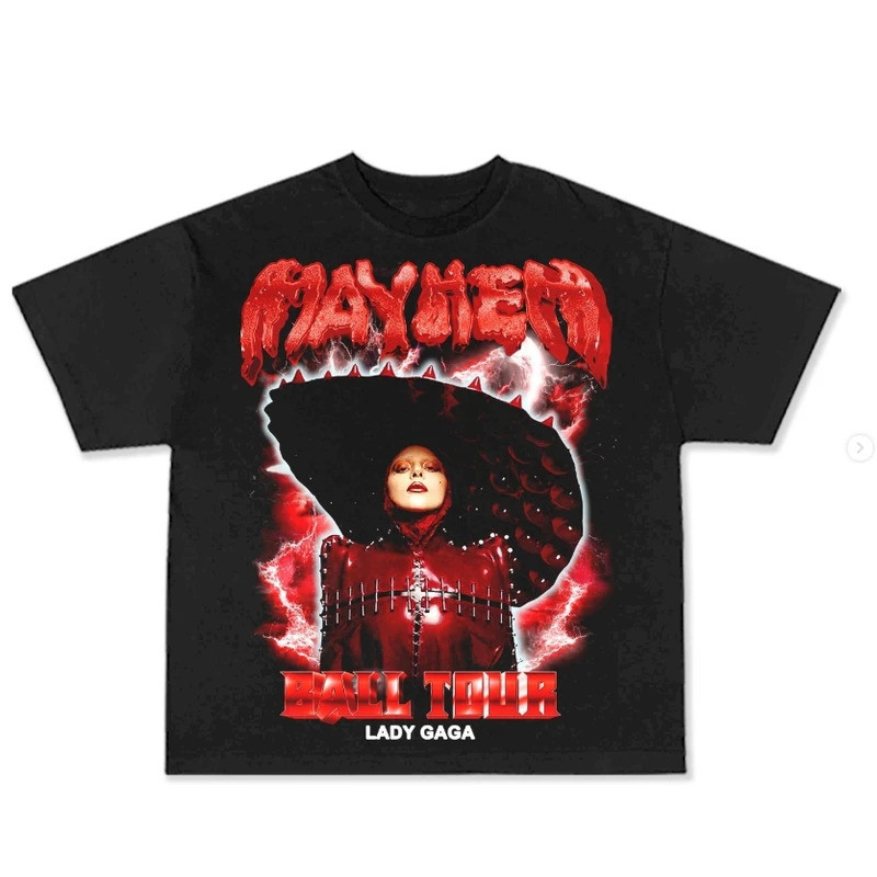 เสื้อยืดอัลบั้มใหม่ Lady Gaga Mayhem สำหรับผู้ชายและผู้หญิง เสื้อยืดแขนสั้นผ้าฝ้าย เสื้อ Lady Gaga เ