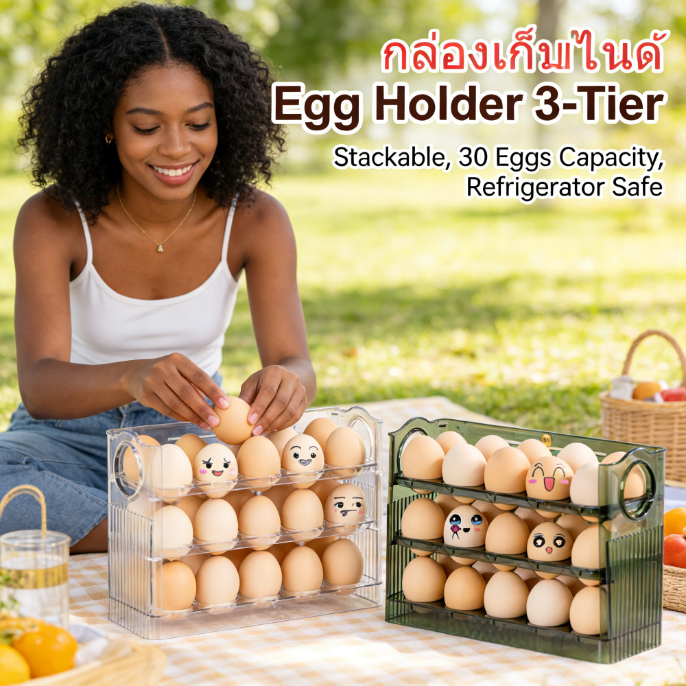 Egg Organizer, Stackable Tray, Refrigerator, 30 Eggs, Storage, Holder 3-Tier