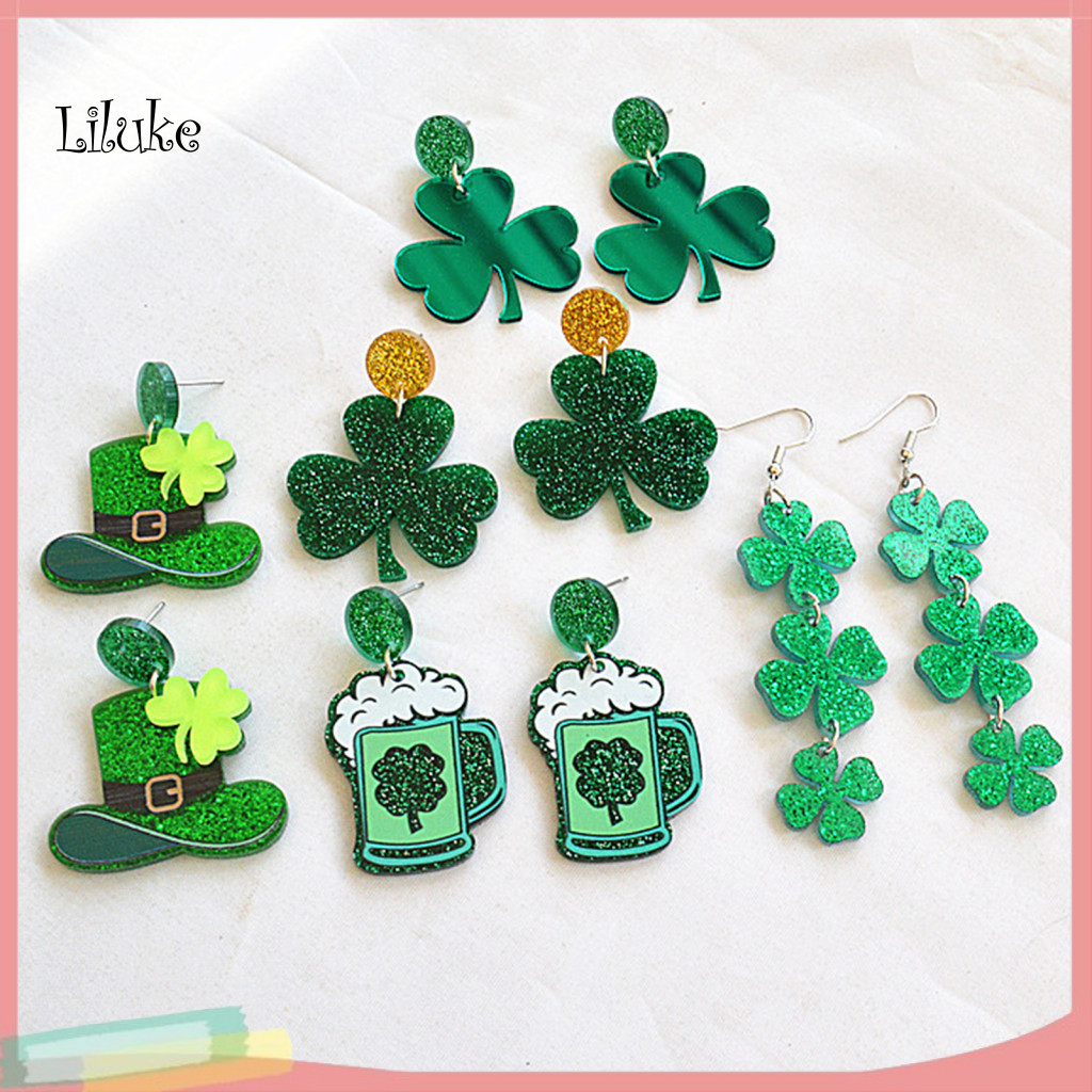 LK Non-allergenic ต่างหูวันหยุด Carnival อุปกรณ์เสริม St Patricks Day Shamrock ต่างหูสําหรับผู้หญิง 