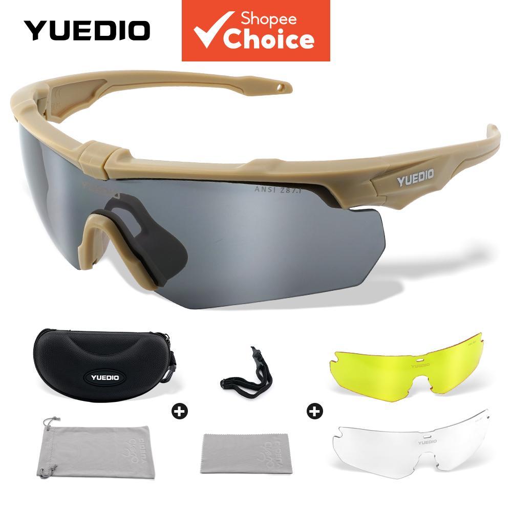 YUEDIO แว่นตายุทธวิธีขี่จักรยานกีฬาแว่นตาล่าสัตว์ TR90 กรอบ UV400 3 เลนส์