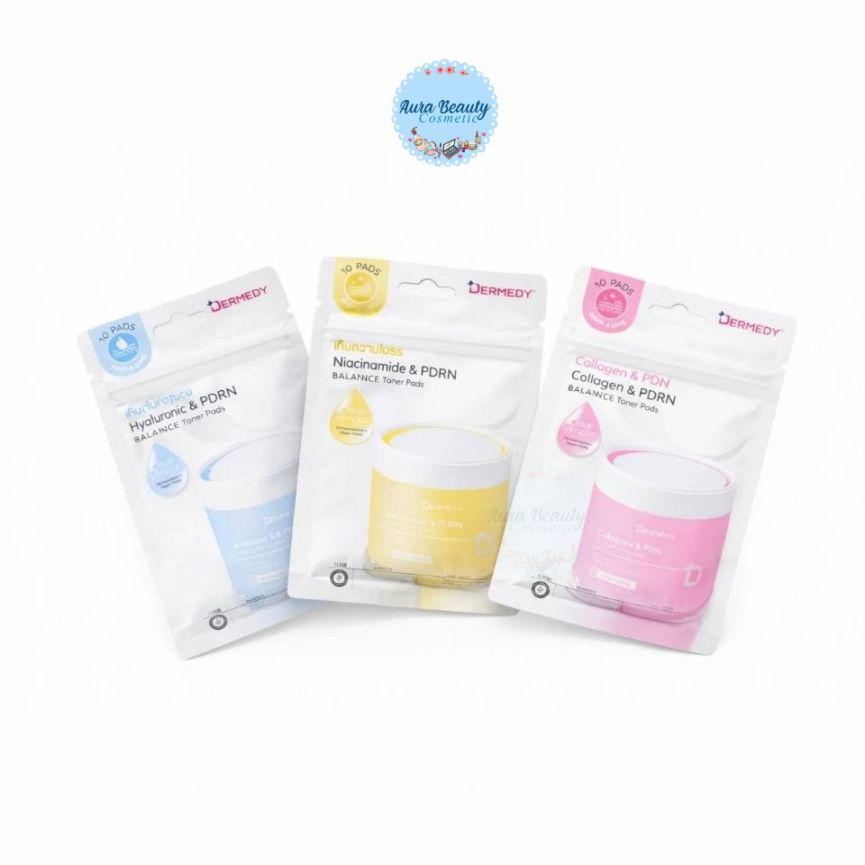 (1ซอง) Dermedy Toner Pad 10 แผ่น pH Balance Collagen Hyaluron Niacinamide แผ่นโทนเนอร์บำรุงผิว โทนเนอร์แพด