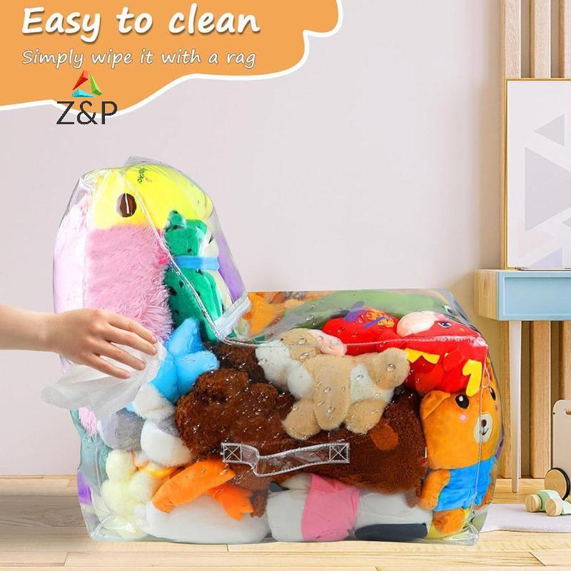 [Z&PT] Kids 2in1 Storage Stool Chair Thiened PVC Toy Organizer Bag Transparent Seat Creative Storage