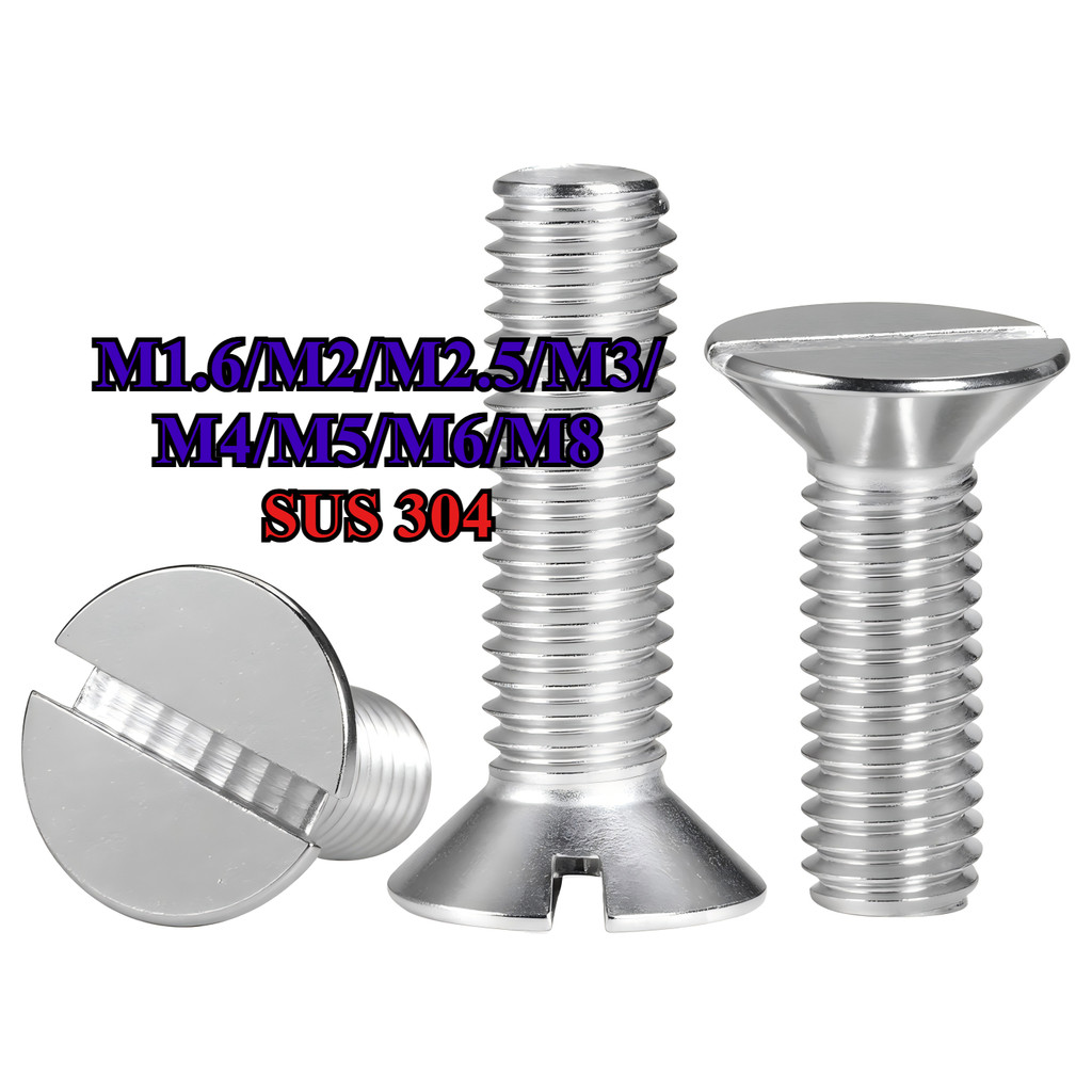 GB68 304 สแตนเลส one-word slot consunk หัวสกรู slotted แบนหัวสกรู M1.6/M2/M2.5/M3/M4/M5/M6/M8*L=4-60