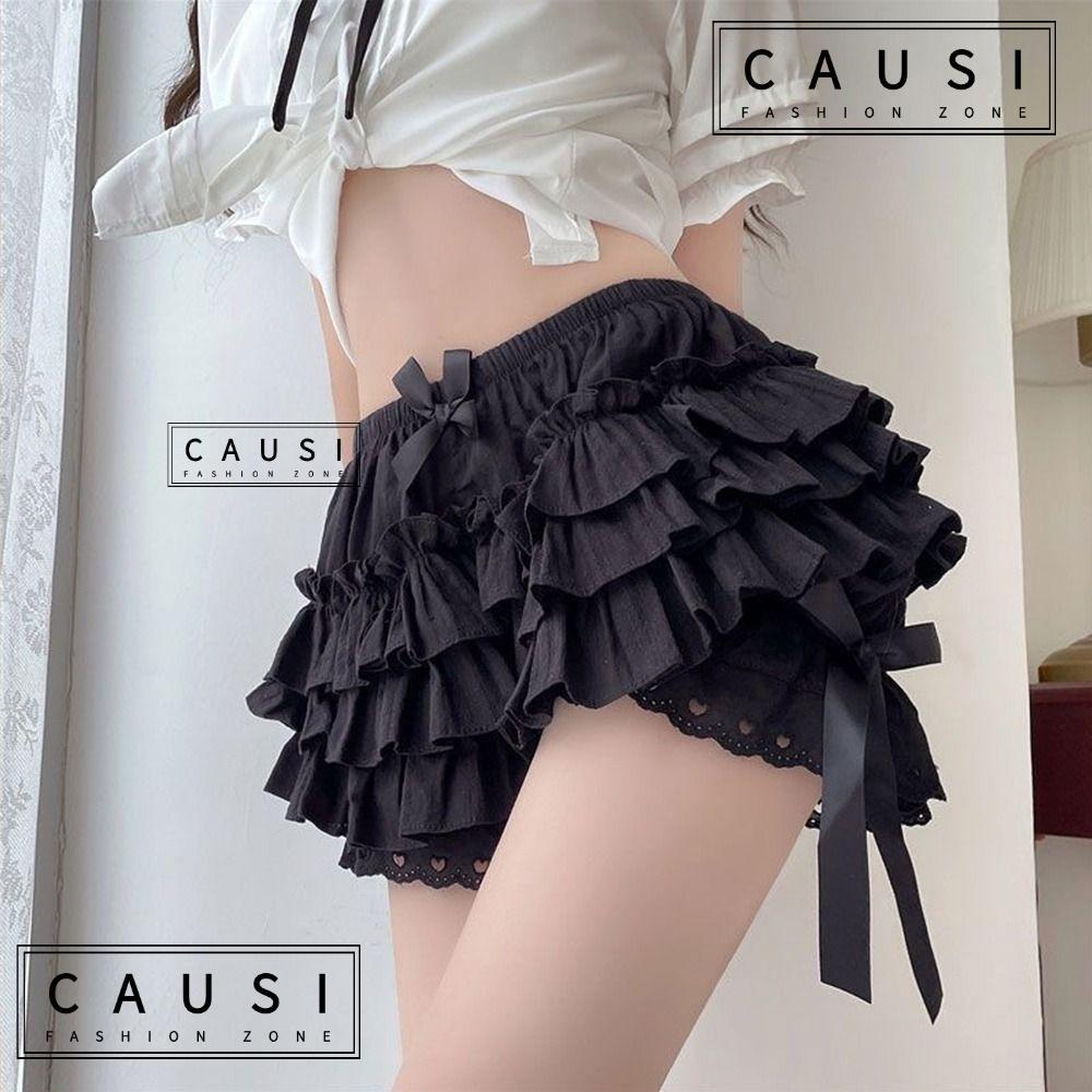 CAUSI Safety Short Pants, จีบ JK Bloomers, แฟชั่นยืดหยุ่นน่ารัก Breathable Lolita กางเกงผู้หญิง