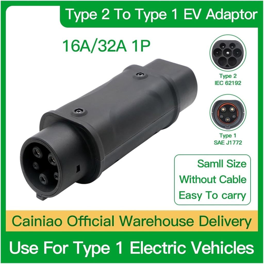 EQBVZZRD ev อะแดปเตอร์ชาร์จประเภท 2 ถึง gbt Adaptor 32A Type2 IEC 62196 ประเภท 2 ถึง J1772 ประเภท 1 