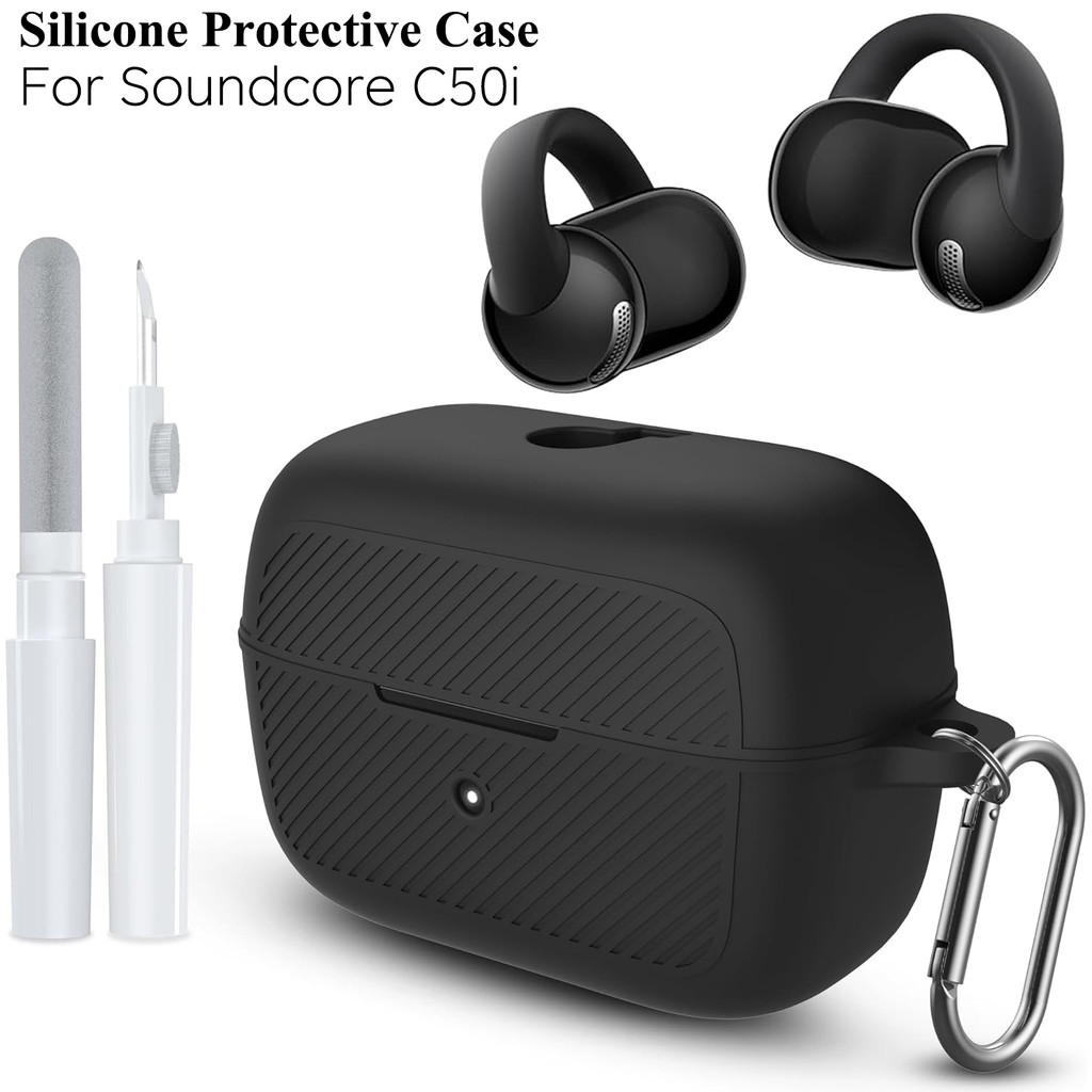 สําหรับ Soundcore C50i กรณี, Scratch Shock ทนซิลิโคนฝาครอบป้องกันสําหรับ Anker Soundcore C50i หูฟังเปิดหูชาร์จพร้อม Carabiner และชุดทําความสะอาด
