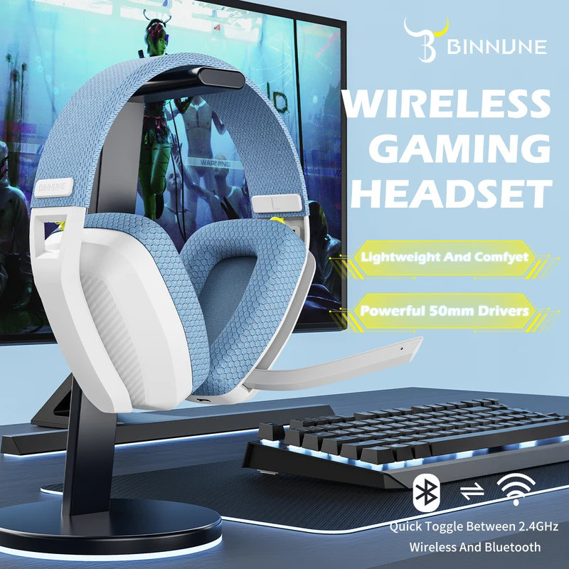 BINNUNE BW06 ชุดหูฟังบลูทูธ Gamer พร้อมไมโครโฟนไร้สาย 2.4GHz หูฟังสําหรับเล่นเกมพร้อมไมโครโฟนสําหรับ