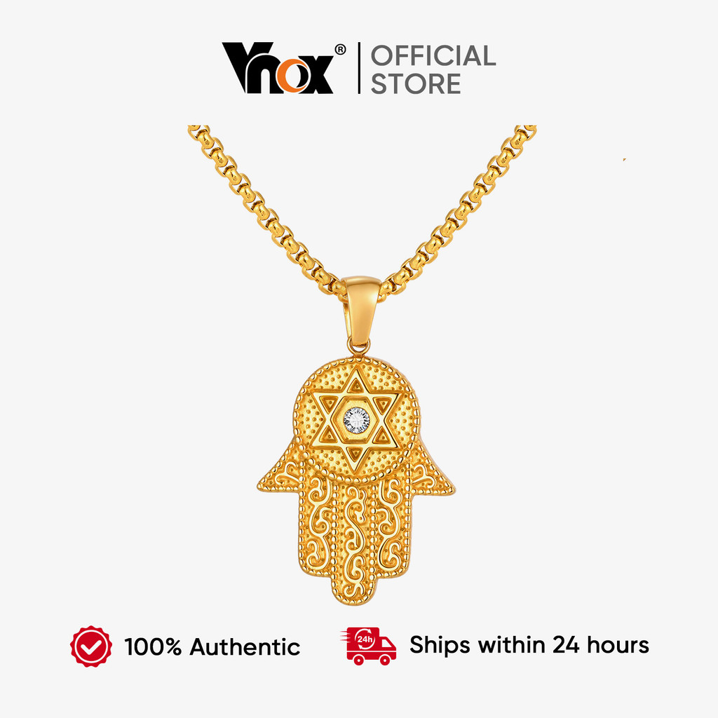 Vnox สร้อยคอทองคำ 18K ลายดาวแห่งดาวิด กากบาทเชื่อมั่น พร้อมตัวคล้องมือฮามซา เป็นของขวัญที่แสดงความศรัทธา